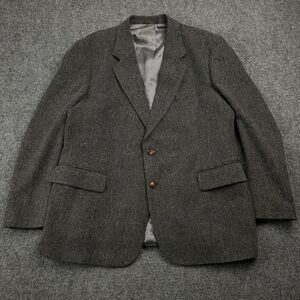 Vintage English Manor Tweed Wool Blazer Jacket 44R Barleycorn Speckled Gray